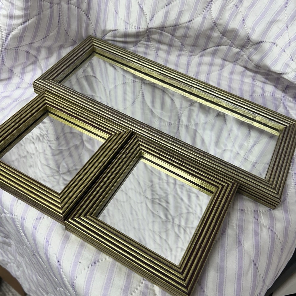 Vintage Wooden Frame Mirror Set of 3 Gallery Wall in Gold Tone